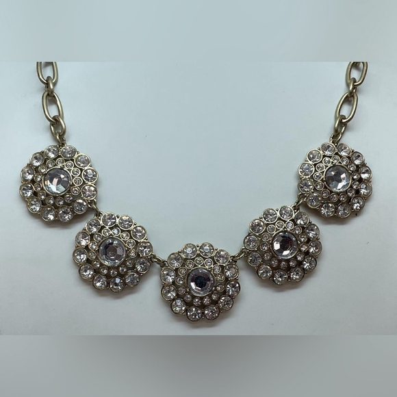 J Crew antique gold tone Medallion Crystal statement necklace 1829 - Picture 2 of 4